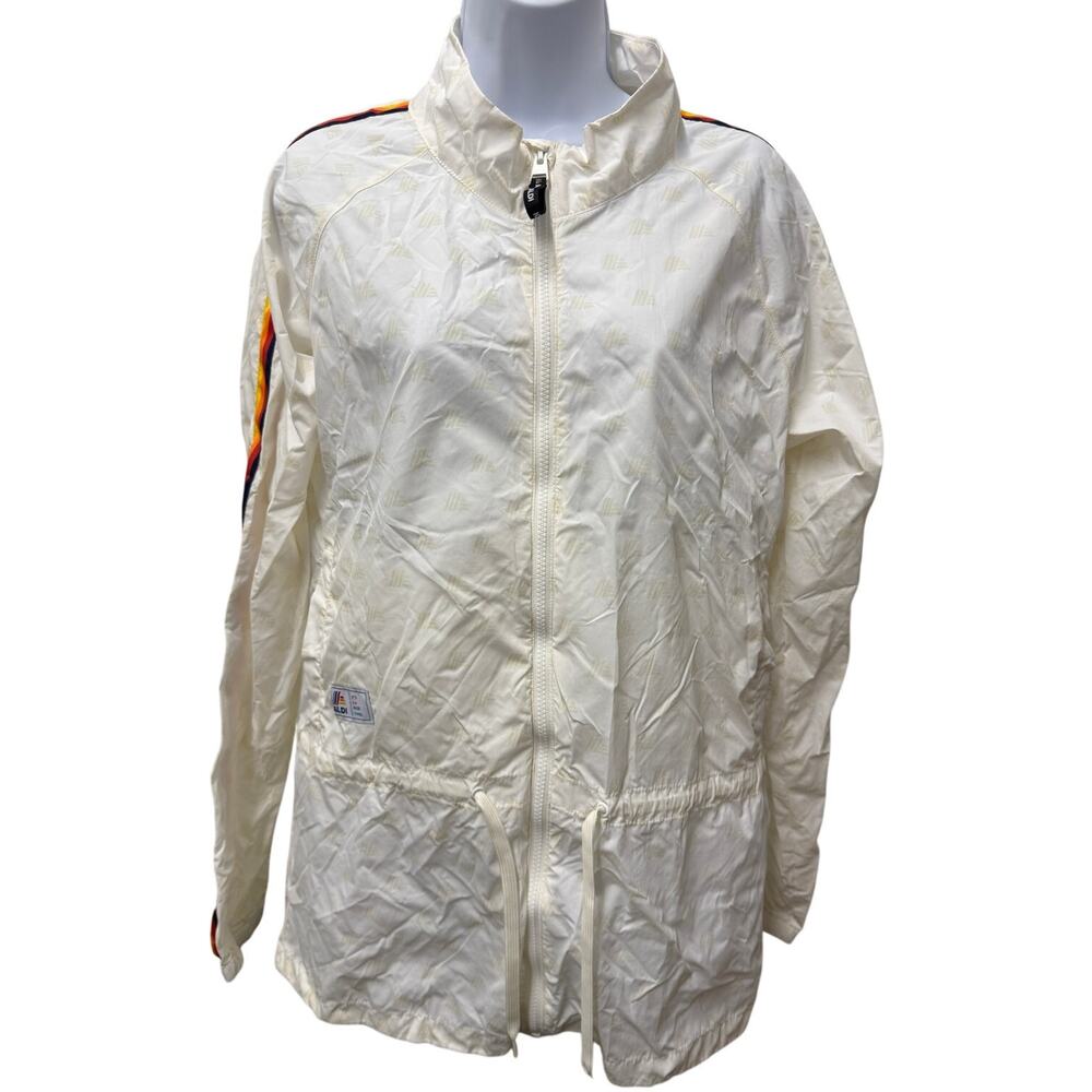 Aldi Gear Windbreaker Jacket Full Zip White Striped Ladies L